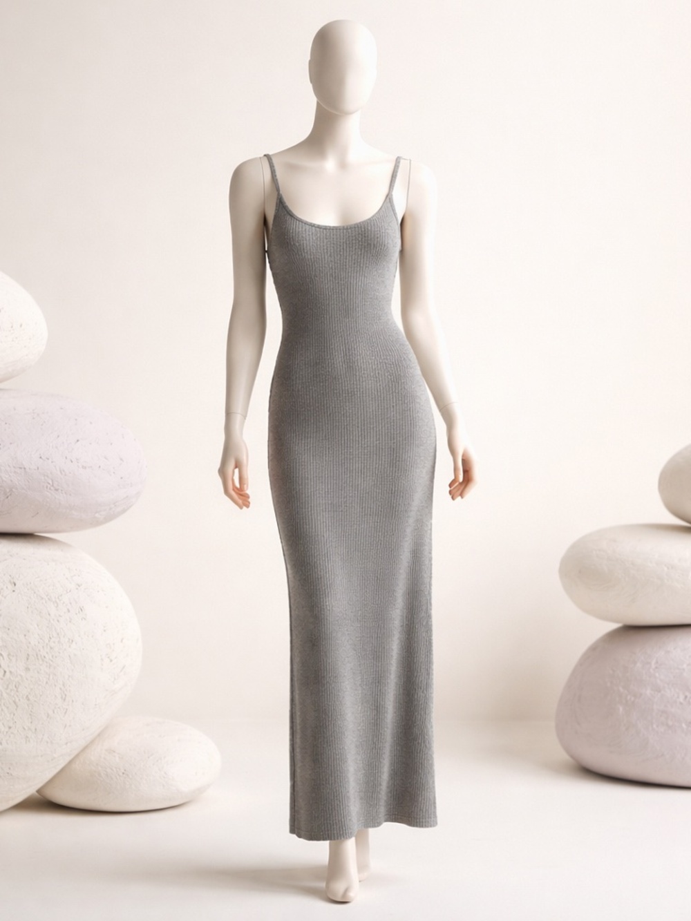 Aritzia Wilfred Free Gray Knit Midi Tank Dress